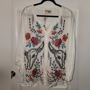 Savanna Jane White Boho Embroidered Blouse